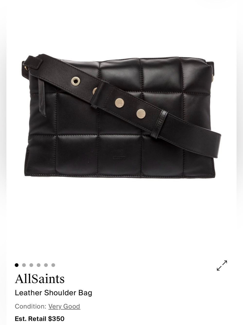 ALLSAINTS Quilted Black Shoulder Bag with Studded Strap - Picture 4 of 13